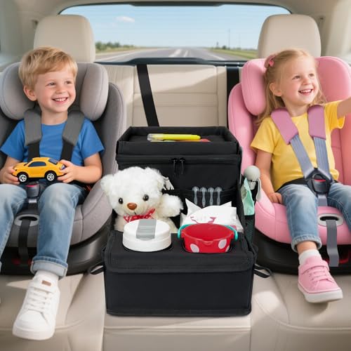 UTOLOVE Car Organizer for Front Seat Organizer and Storage Collapsible Car Caddy Passenger Seat Organizer with Partitions Cup Holders Car Organization for kids and Adults Black - Image 3