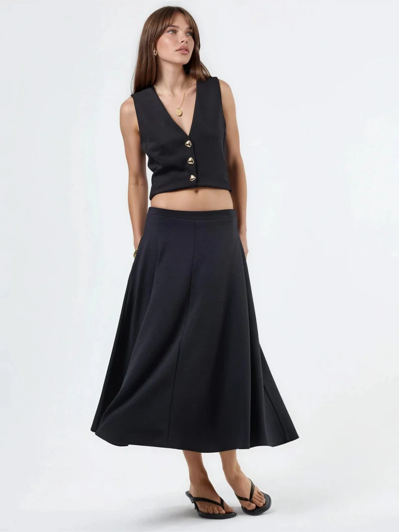 بوسيم BUSEM High Waist A-Line Midi Skirt