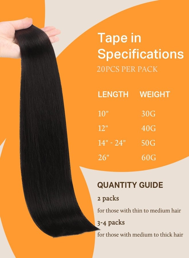 DOORES Tape in Hair Extensions, Jet Black 16 Inch 50g 20pcs, Human Hair Extensions Remy Natural Hair Straight Hair Double Side Tape in Extensions - Image 4