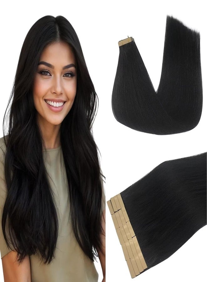 DOORES Tape in Hair Extensions, Jet Black 16 Inch 50g 20pcs, Human Hair Extensions Remy Natural Hair Straight Hair Double Side Tape in Extensions - Image 1