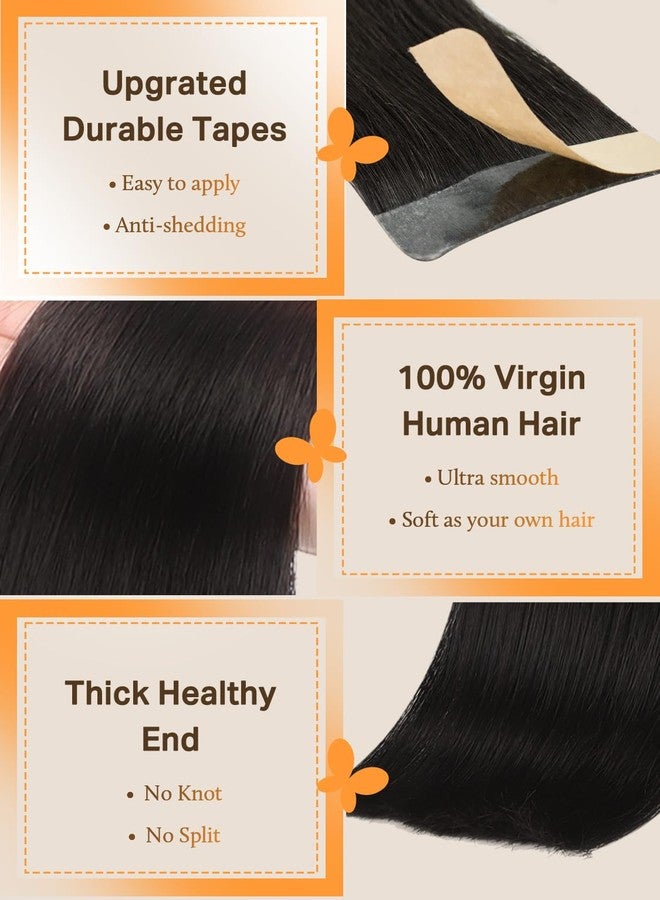 DOORES Tape in Hair Extensions, Jet Black 16 Inch 50g 20pcs, Human Hair Extensions Remy Natural Hair Straight Hair Double Side Tape in Extensions - Image 3