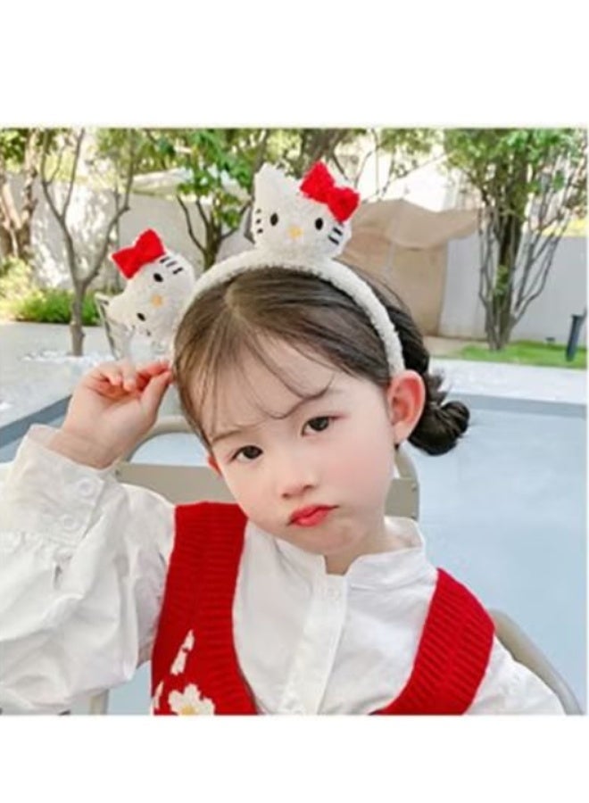 Hello Kitty Fluffy Hello Kitty Double-Ear Headband: Cute Red Bow Hair Accessory for Kids