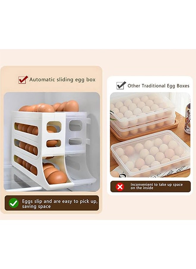 Beauenty Four-tier slide egg storage box, 30 egg refrigerator egg holders, large capacity refrigerator egg dispenser, space-saving kitchen countertop storage box (milk white)  - Image 2