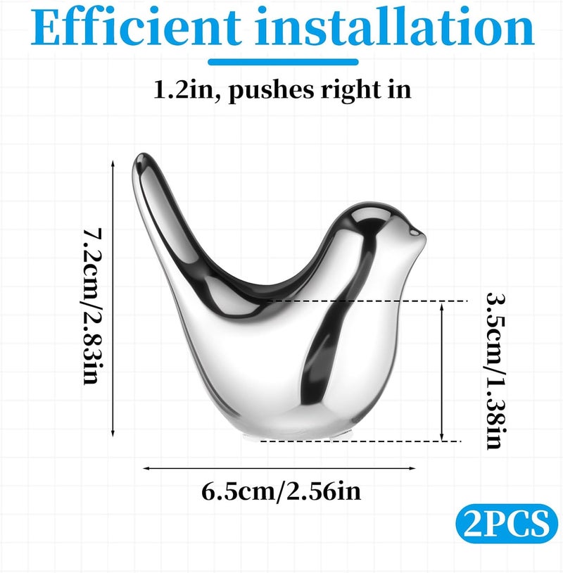 Fyntave 2 Pcs Ceramic Bird Toilet Bolt Covers Decorative Replacement Toilet Screw Cover Caps Cute Bird Toilets Screw Caps Decorative Easy Installation Toilets Bolt Cap for Bathroom Decor (Silver) - Image 2