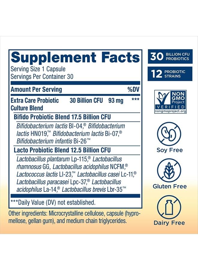 Renew Life Adult Probiotics, 30 Billion CFU Guaranteed, Probiotic Supplement for Digestive & Immune Health, Shelf Stable, Gluten Free, Extra Care, For Men & Women, 30 Capsules - Image 3