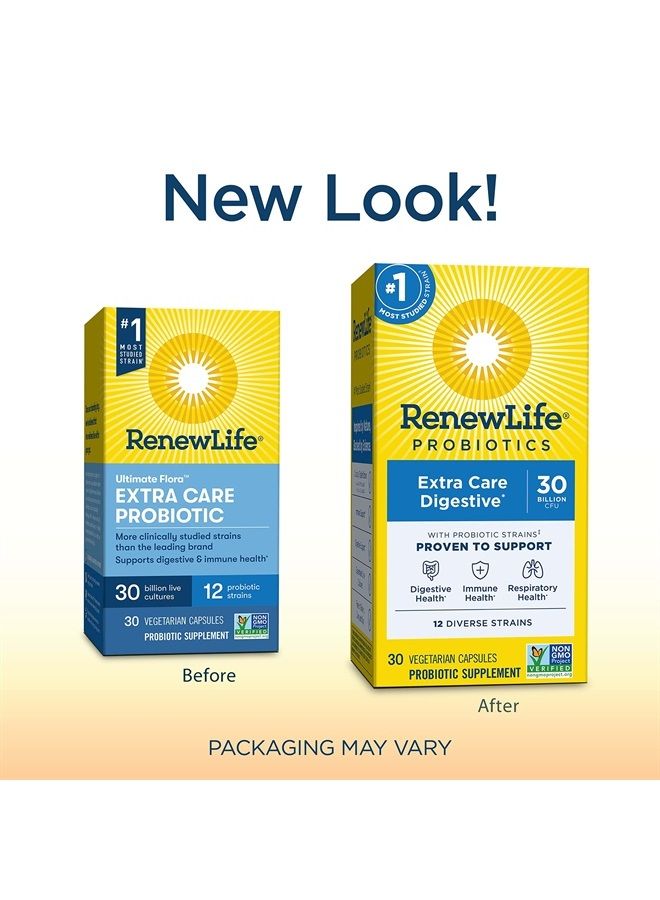 Renew Life Adult Probiotics, 30 Billion CFU Guaranteed, Probiotic Supplement for Digestive & Immune Health, Shelf Stable, Gluten Free, Extra Care, For Men & Women, 30 Capsules - Image 2