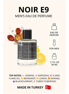 نوير عطر Noir E9 للرجال - eau de parfum 50ml | رائحة شرقية مع الياسمين ، البرغموت ، الفانيليا والشوكولاتة | مستوحاة من توم فورد بلاك الأوركيد | العطر الفاخر | صنع في تركيا  - Image 2