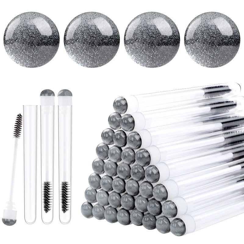 Dming 50 Pieces Disposable Mascara Brushes Eyelash Brush Lash Wand Diamond Mascara Wands with Tube Makeup Tool Lash Spoolies Sanitary Brushes Lash Extension Supplies tube sky black 50