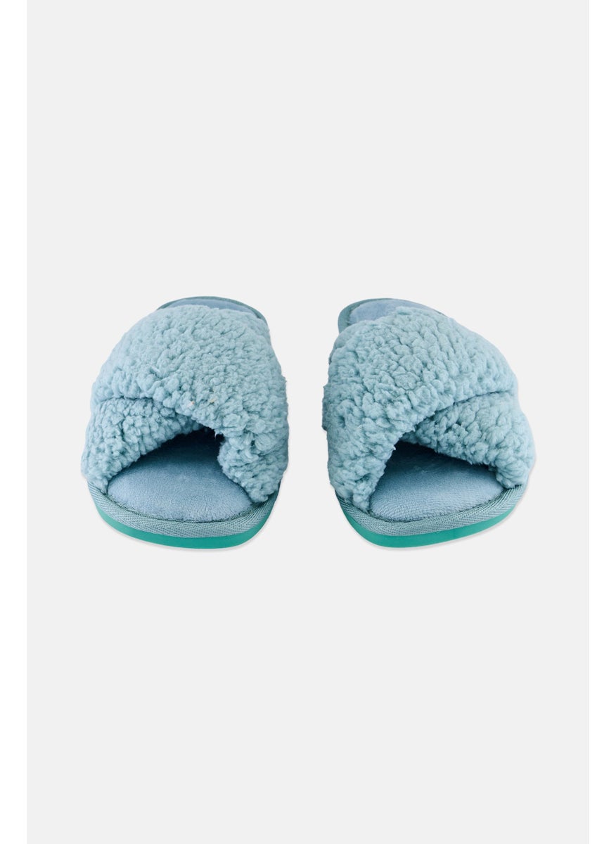 Flora Nikrooz Women Faux Fur Slip on Homeware Slippers, Aqua Green  - Image 4