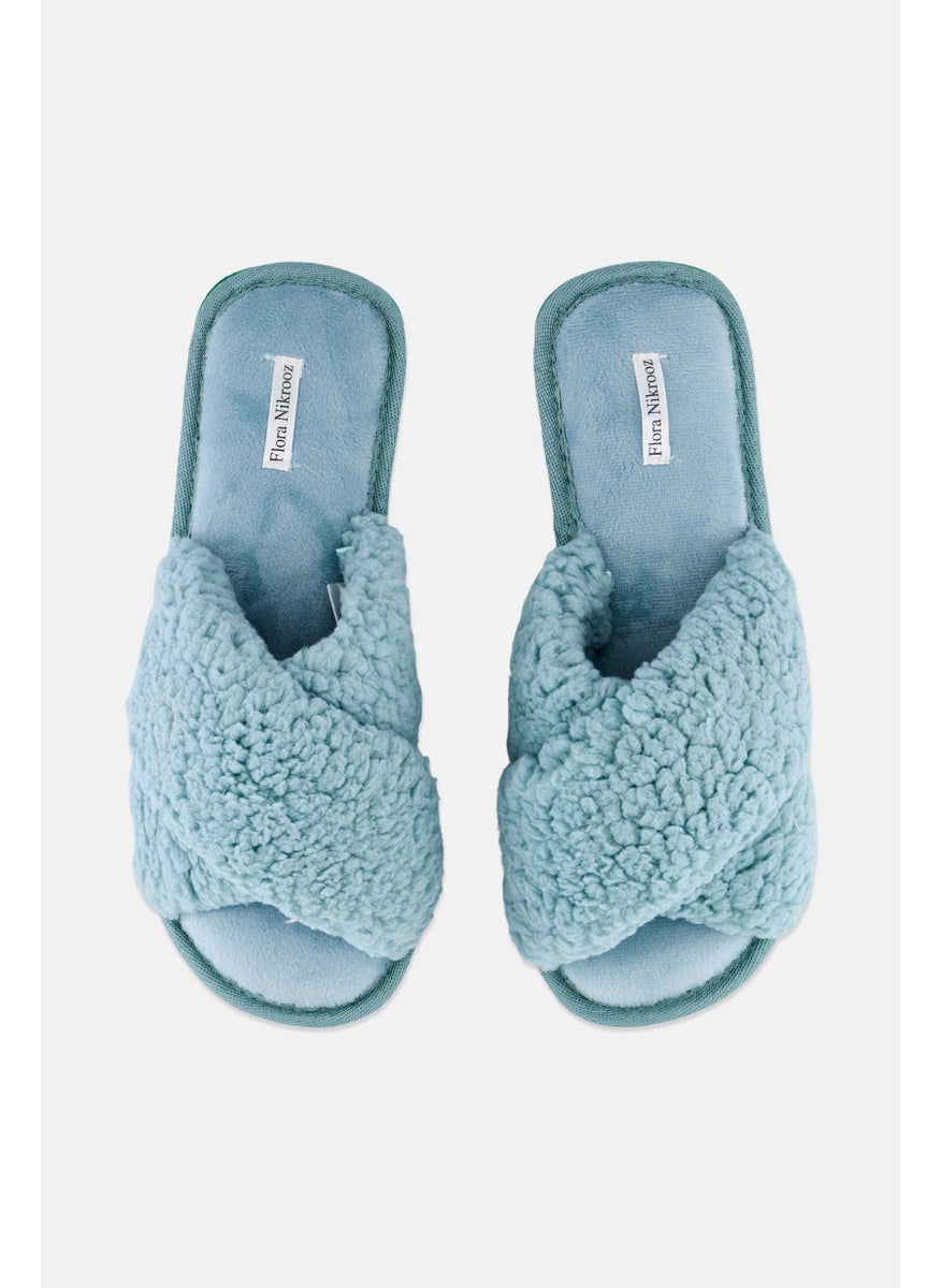 Flora Nikrooz Women Faux Fur Slip on Homeware Slippers, Aqua Green  - Image 3