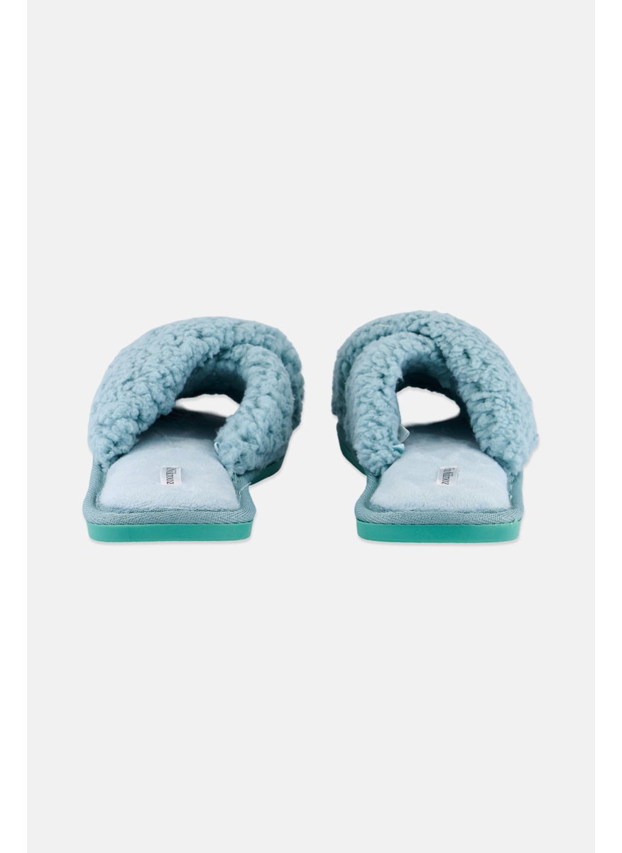 Flora Nikrooz Women Faux Fur Slip on Homeware Slippers, Aqua Green  - Image 2