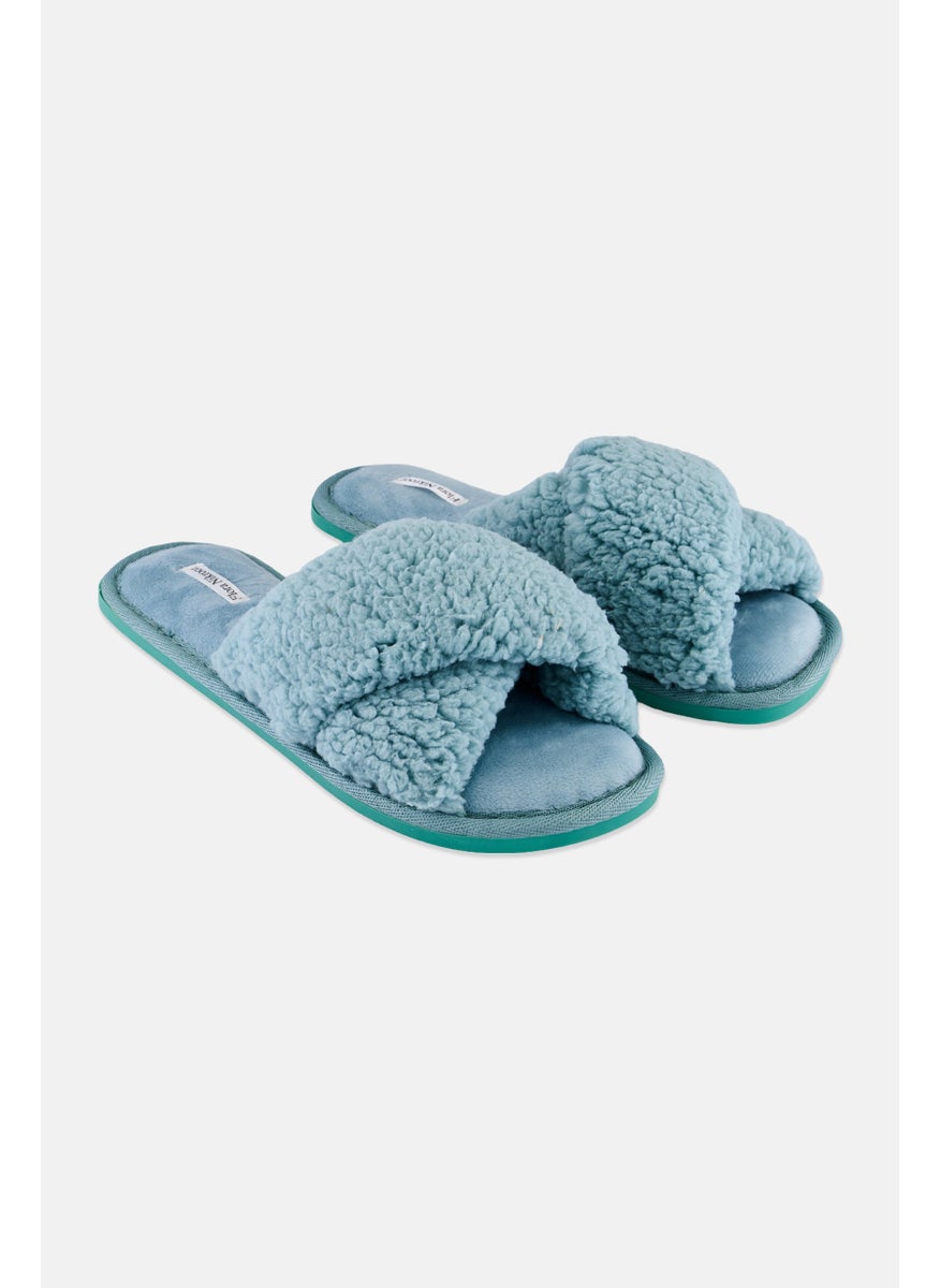 Flora Nikrooz Women Faux Fur Slip on Homeware Slippers, Aqua Green  - Image 1