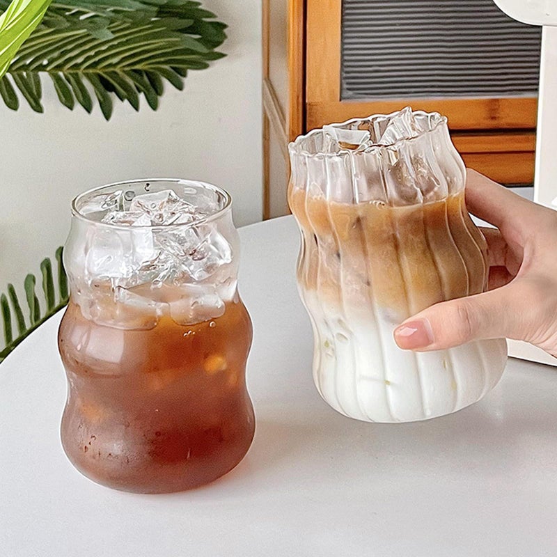 Dxmimer Vintage Ripple Glass Tumbler, 18 oz, Borosilicate Glass, Ripple, Open Top, General Use Cup - Image 4
