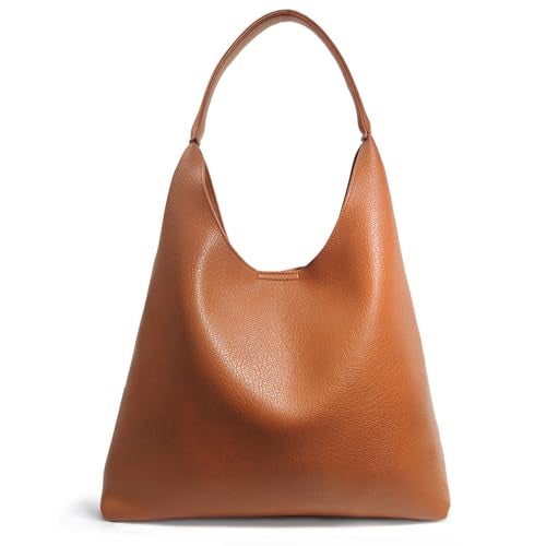 Hoxis Hobo Bags for Women Soft Vegan Leather Shoulder Handbag Slouchy Tote Purses (Orange-brown) - Image 1