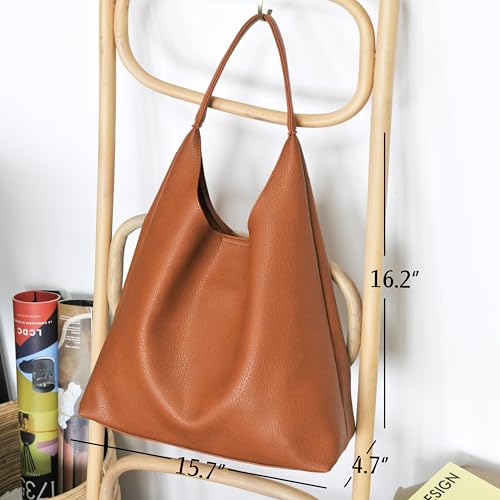 Hoxis Hobo Bags for Women Soft Vegan Leather Shoulder Handbag Slouchy Tote Purses (Orange-brown) - Image 4