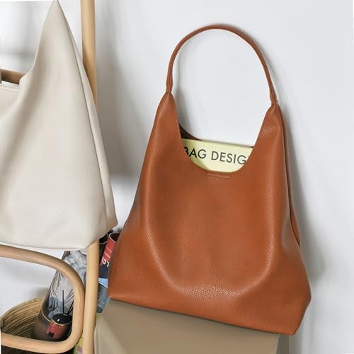 Hoxis Hobo Bags for Women Soft Vegan Leather Shoulder Handbag Slouchy Tote Purses (Orange-brown) - Image 3