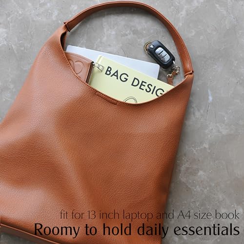 Hoxis Hobo Bags for Women Soft Vegan Leather Shoulder Handbag Slouchy Tote Purses (Orange-brown) - Image 5