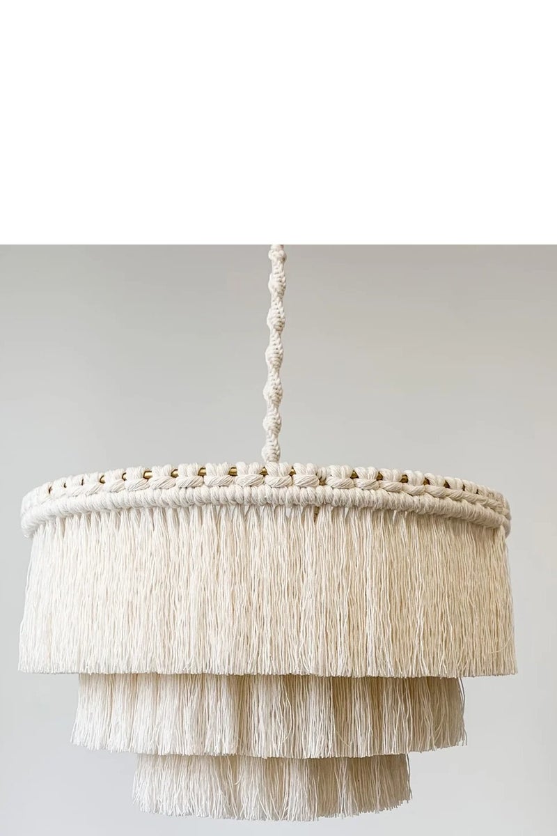 انتيكيانو غطاء مصباح من المكرمية، ثريا بإطلالة بوهيمية مع شراشيب، ديكور معلق للسقف على شكل فانوس، تعليق خارجي للتراس - Image 2