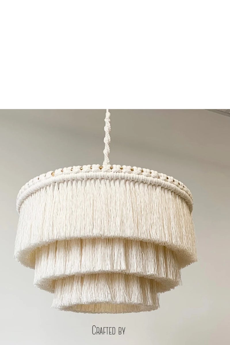 انتيكيانو غطاء مصباح من المكرمية، ثريا بإطلالة بوهيمية مع شراشيب، ديكور معلق للسقف على شكل فانوس، تعليق خارجي للتراس - Image 1