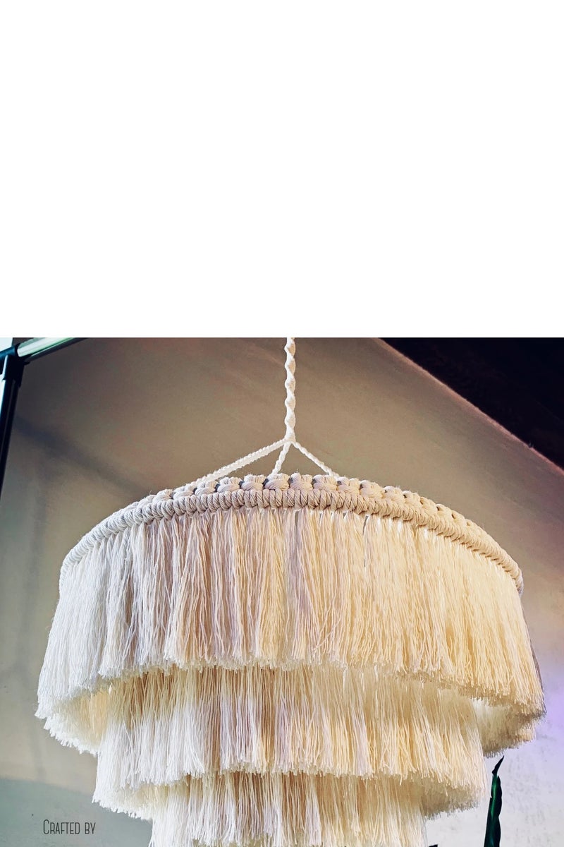 انتيكيانو غطاء مصباح من المكرمية، ثريا بإطلالة بوهيمية مع شراشيب، ديكور معلق للسقف على شكل فانوس، تعليق خارجي للتراس - Image 4