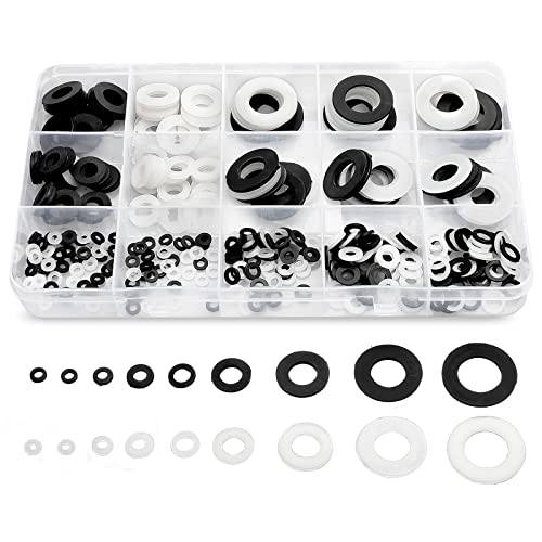 QTEATAK 420 Pcs Black/White Nylon Flat Washers Assortment Kit for M2 M2.5 M3 M4 M5 M6 M8 M10 M12 Screws & Bolt - Image 1