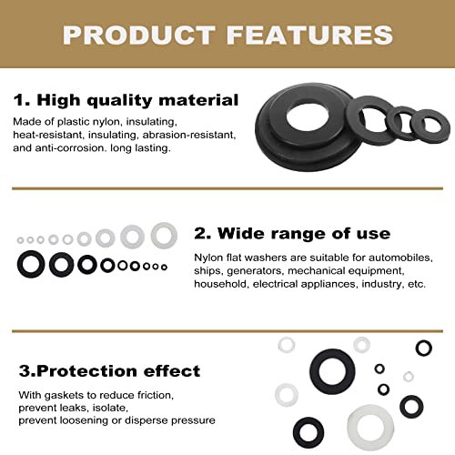 QTEATAK 420 Pcs Black/White Nylon Flat Washers Assortment Kit for M2 M2.5 M3 M4 M5 M6 M8 M10 M12 Screws & Bolt - Image 5