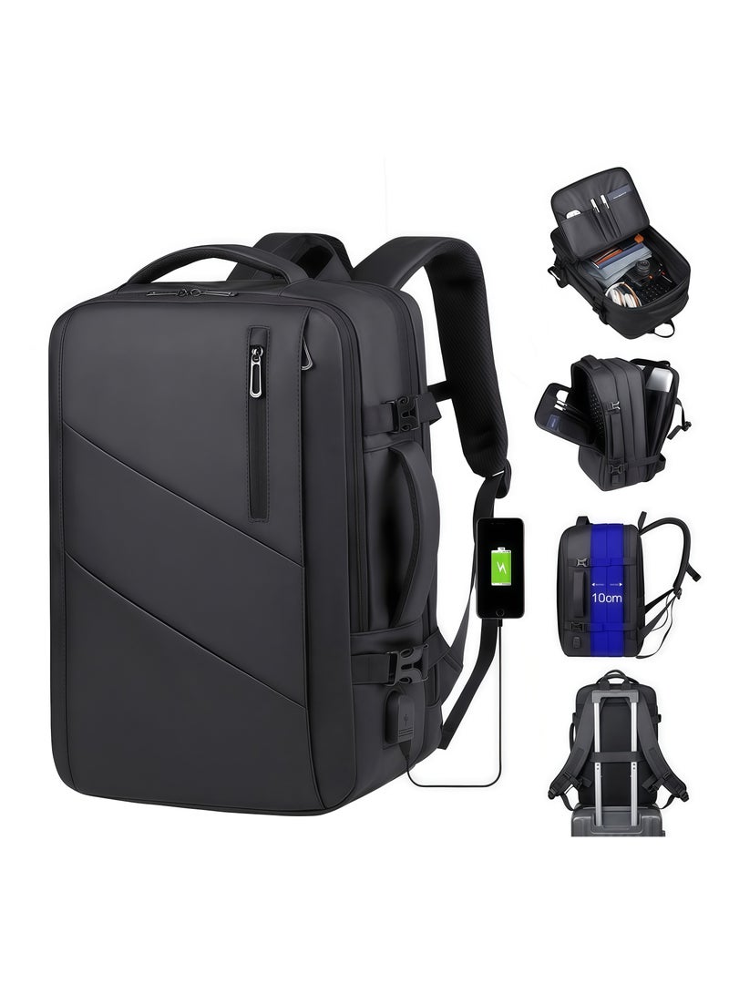 Skycare Expandable Travel Laptop Backpack for Men, Large Business Computer Bag with USB Charging Port, Water Resistant Flight Approved Carry On Daypack with Chest Strap, Fits 15.6-17 Inch Laptop (Black) - Image 1