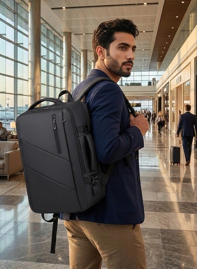 Skycare Expandable Travel Laptop Backpack for Men, Large Business Computer Bag with USB Charging Port, Water Resistant Flight Approved Carry On Daypack with Chest Strap, Fits 15.6-17 Inch Laptop (Black) - Image 4