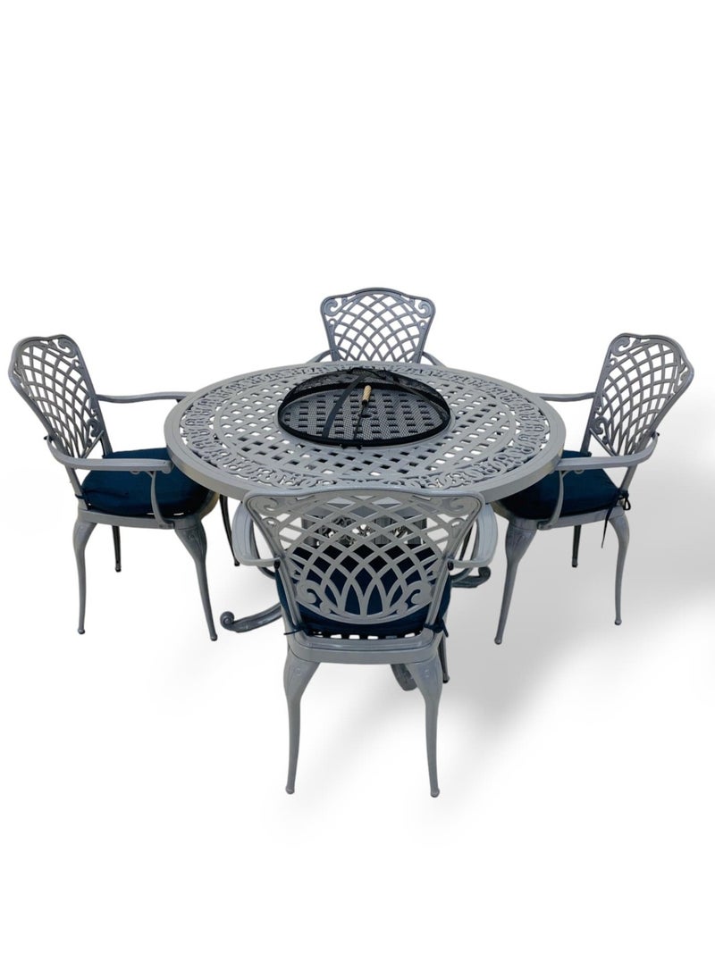 Albawadi - Outdoor Round Table Fire Pit Heating Stove with 4pcs Cushions Chairs Patio Furniture Sets - Image 1
