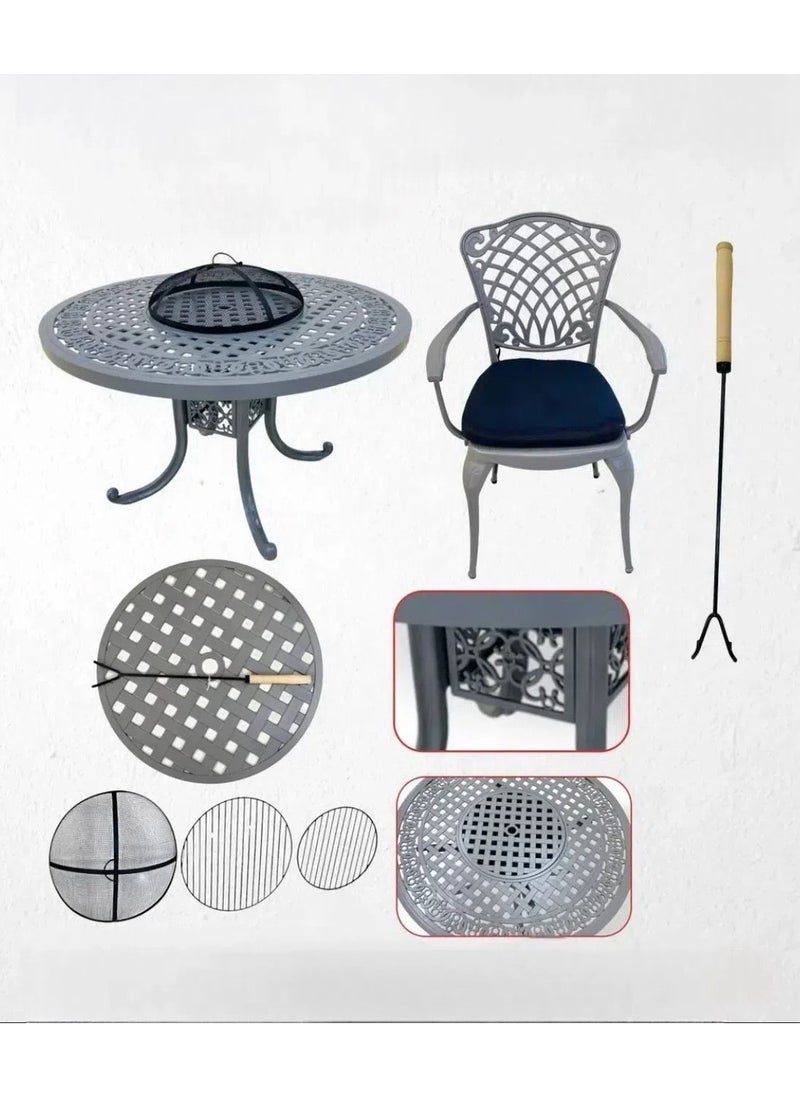 Albawadi - Outdoor Round Table Fire Pit Heating Stove with 4pcs Cushions Chairs Patio Furniture Sets - Image 1