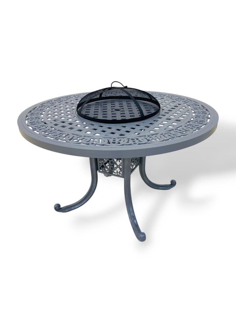 Albawadi - Outdoor Round Table Fire Pit Heating Stove with 4pcs Cushions Chairs Patio Furniture Sets - Image 1