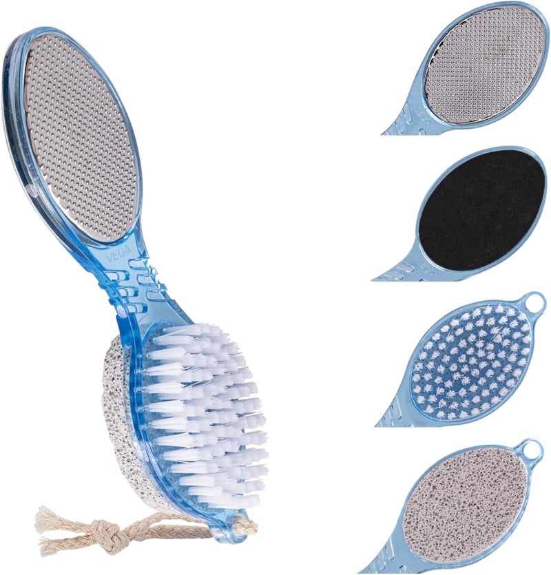 4 in 1 Pedicure Tool Foot Scrubber Brush Foot File Callus Remover with Foot Rasp, Pumice Stone, Nail Cleaning Brush and Sand Paper for Dry and Wet Foot Care Dead Skin Remover (MULTI COLOR)
