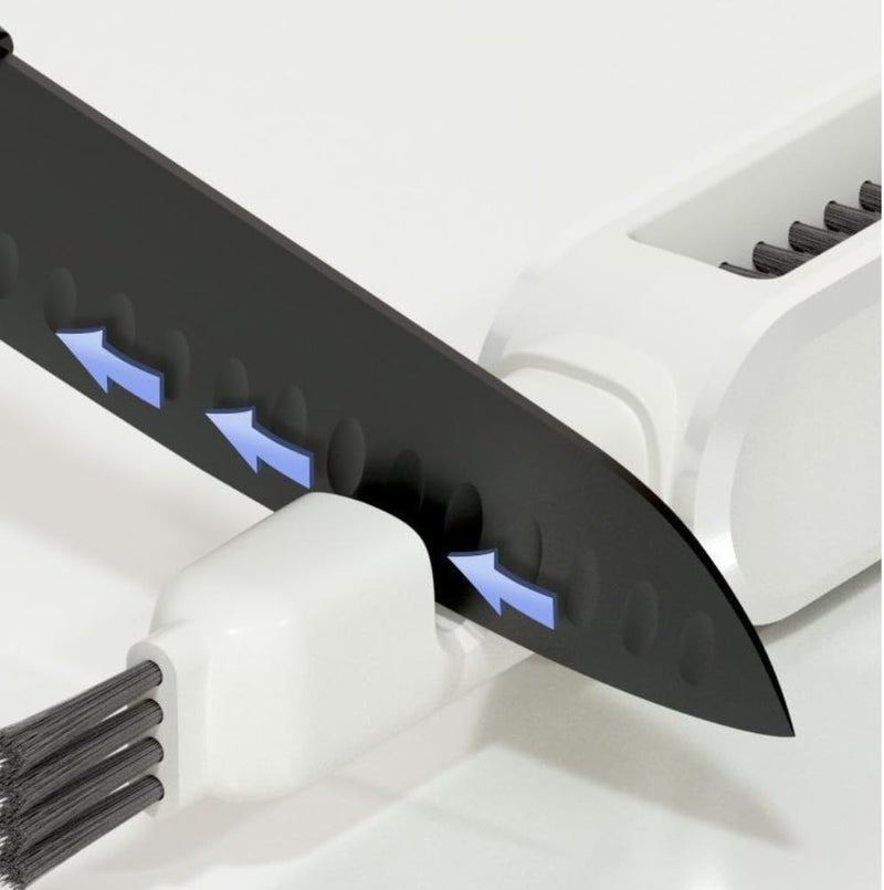 2Pcs Multifunction 4-In-1 Kitchen Cleaning Brush Set - Knife, Bottle, Blade Cleaner & Sharpener - Image 3