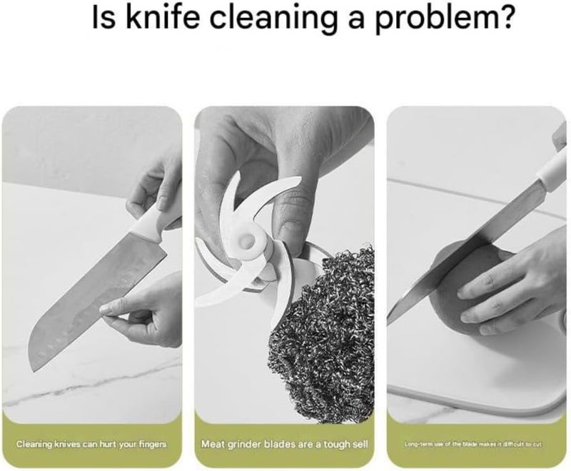 2Pcs Multifunction 4-In-1 Kitchen Cleaning Brush Set - Knife, Bottle, Blade Cleaner & Sharpener - Image 2