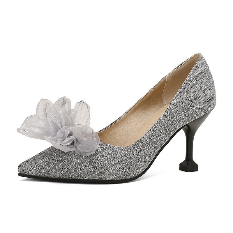 2024 Spring High Heeled Pointed 32-50 Super Plus Size Sweet Flower Shoes - Image 1