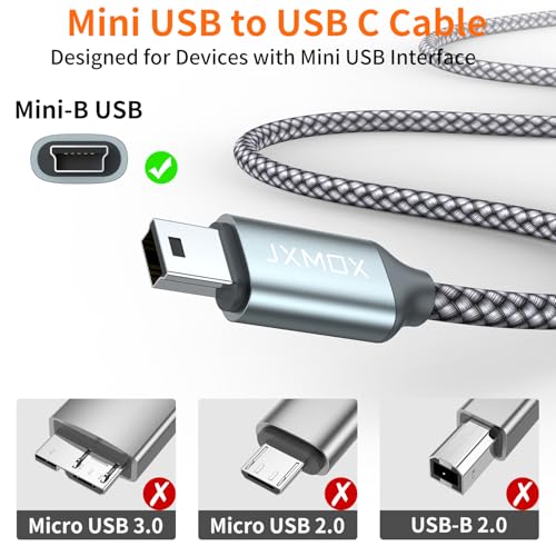 JXMOX USB C to Mini USB Cable,(3.3ft 2-Pack) Mini USB to Type C Cable Charging Cord for GoPro Hero 3+, PS3 Controller, MP3 Player, Dash Cam, Digital Camera, GPS Receiver, PDAs and More Mini B Devices - Image 2