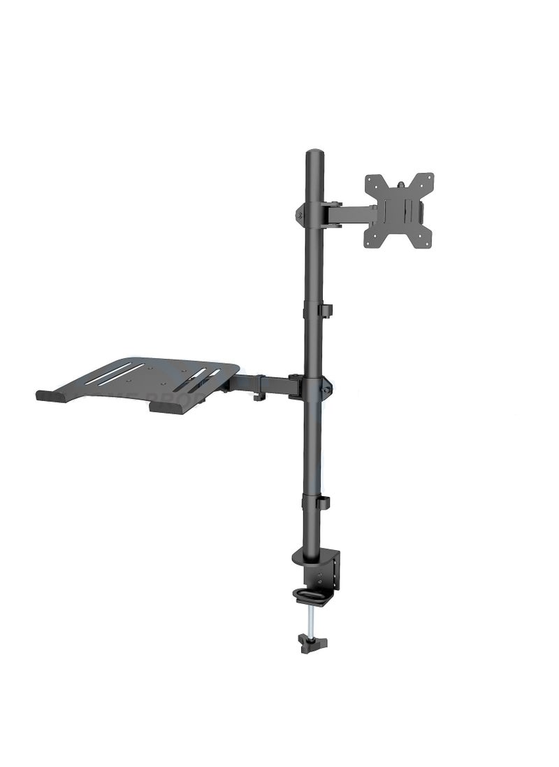 FlashHawk Laptop and Monitor Mount Stand with Tray for 1 Laptop Notebook up to 17 inch and 1 Monitor up to 32 inch  - Image 1
