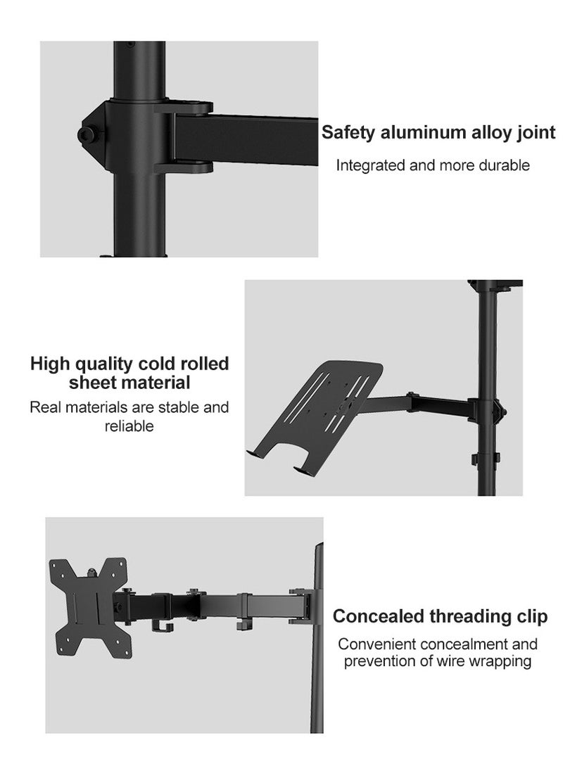 FlashHawk Laptop and Monitor Mount Stand with Tray for 1 Laptop Notebook up to 17 inch and 1 Monitor up to 32 inch  - Image 5