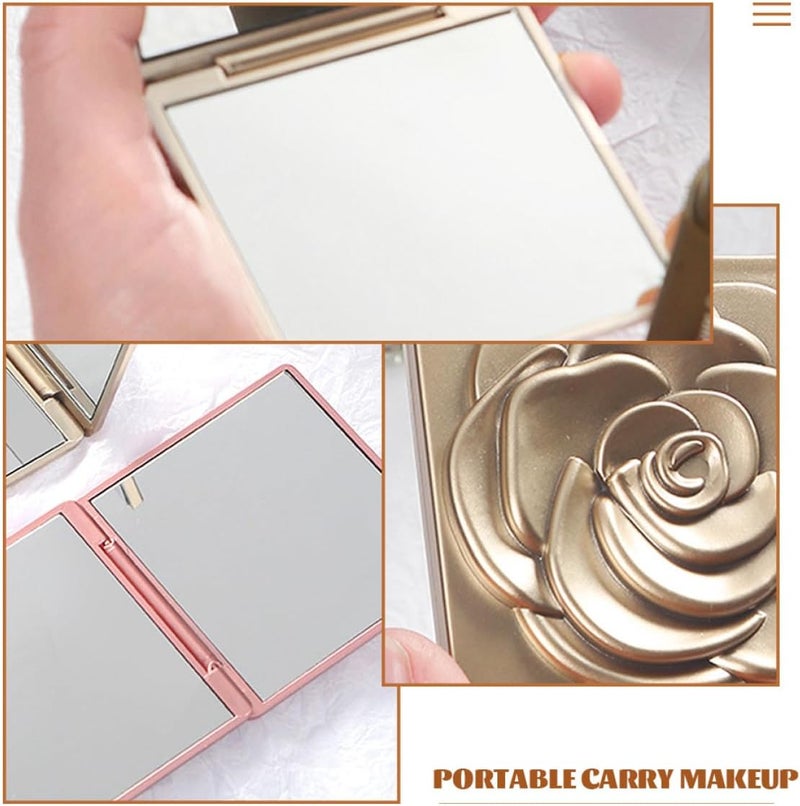 SHOWERORO 3pcs Rose Gold Light Gold Metallic Silver Foldable Pocket Mirror Compact Handheld Makeup Mirror with Magnification for Travel and Purse Use - Image 3
