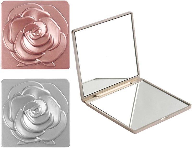 SHOWERORO 3pcs Rose Gold Light Gold Metallic Silver Foldable Pocket Mirror Compact Handheld Makeup Mirror with Magnification for Travel and Purse Use - Image 1