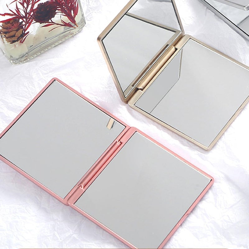 SHOWERORO 3pcs Rose Gold Light Gold Metallic Silver Foldable Pocket Mirror Compact Handheld Makeup Mirror with Magnification for Travel and Purse Use - Image 5