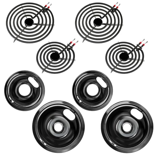 Blutoget W10290350 W10290353 Porcelain Electric Stove Burner Drip Pans and MP22YA Electric Range Burner Element MP15YA(6") MP21YA(8") by Blutoget- Fit for Whirlpool May-tag Amana Electric Range Stove - Image 1