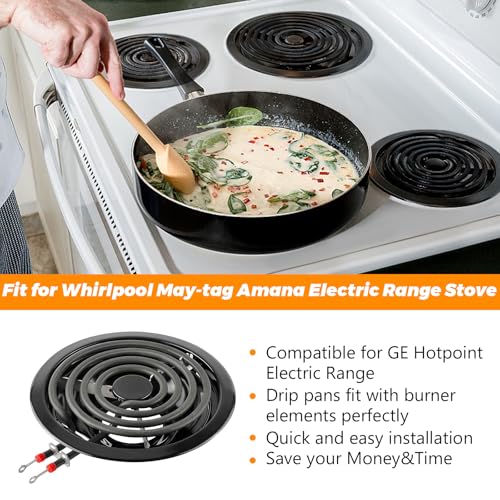 Blutoget W10290350 W10290353 Porcelain Electric Stove Burner Drip Pans and MP22YA Electric Range Burner Element MP15YA(6") MP21YA(8") by Blutoget- Fit for Whirlpool May-tag Amana Electric Range Stove - Image 3