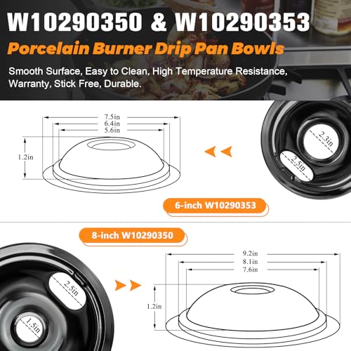 Blutoget W10290350 W10290353 Porcelain Electric Stove Burner Drip Pans and MP22YA Electric Range Burner Element MP15YA(6") MP21YA(8") by Blutoget- Fit for Whirlpool May-tag Amana Electric Range Stove - Image 2