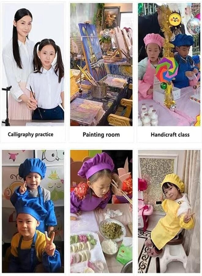 YANEK طقم مئزر وقبعة طباخ للأطفال من يانيك، مئزر مطبخ للأطفال قابل للتعديل مع 2 جيب وقبعة طباخ | زي طباخ للأطفال، مئزر للأطفال لمجموعة الرسم، الخبز، الطهي (5-12 سنة) - Image 4