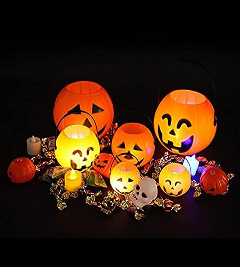 brown leaf Brown Leaf Halloween Plastic Big Pumpkin with Led Candle Light Buckets Portable Pumpkin Trick Or Treat Candy Baskets for Spooky Horror Scary Night Bhoot Party 4  - Image 1