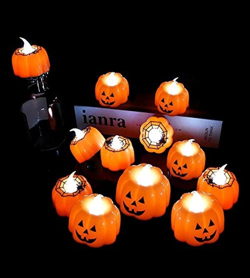 brown leaf Brown Leaf Halloween Plastic Big Pumpkin with Led Candle Light Buckets Portable Pumpkin Trick Or Treat Candy Baskets for Spooky Horror Scary Night Bhoot Party 4  - Image 5