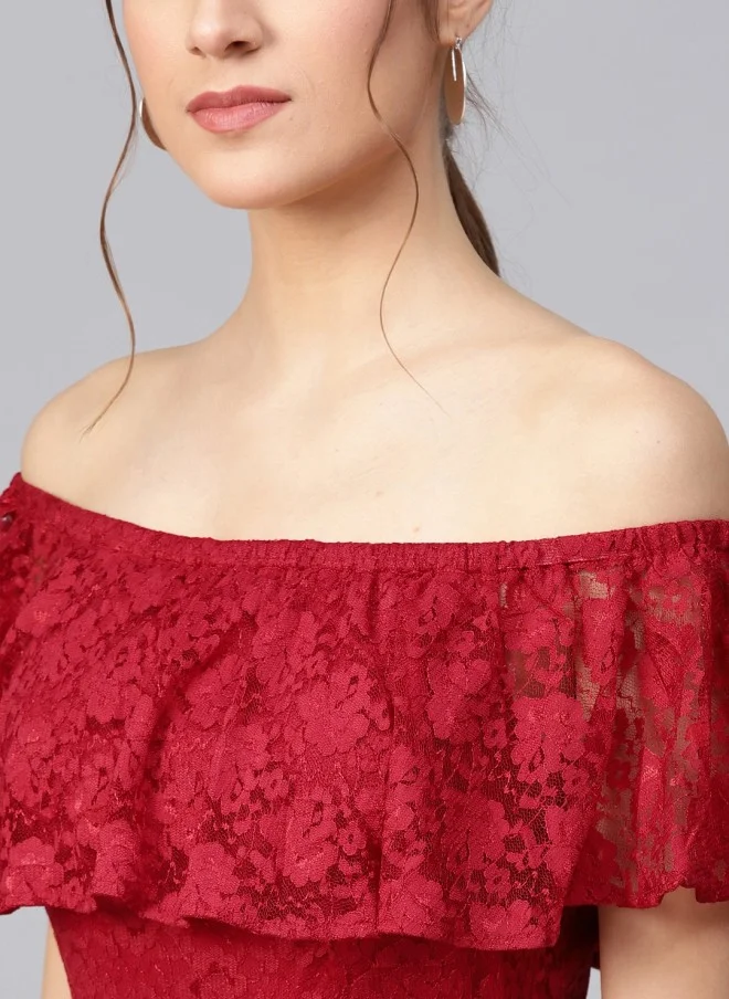 STREET 9 Red Lace Layered Fit & Flare Dress for Women