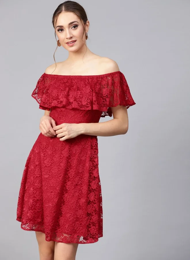 STREET 9 Red Lace Layered Fit & Flare Dress for Women