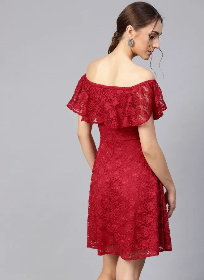 STREET 9 Red Lace Layered Fit & Flare Dress for Women